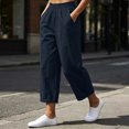thumbnail image 2 of Cotton Linen Capri Pants for Women Elastic Waisted Straight Leg Pull On Capris with Pockets, 2 of 8