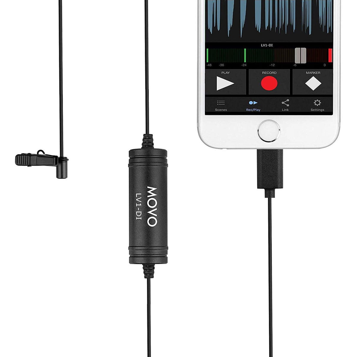 Movo Photo LV1-DI Digital Clip-On Omnidirectional Lavalier Microphone with Lightning Connector for Apple iPhone
