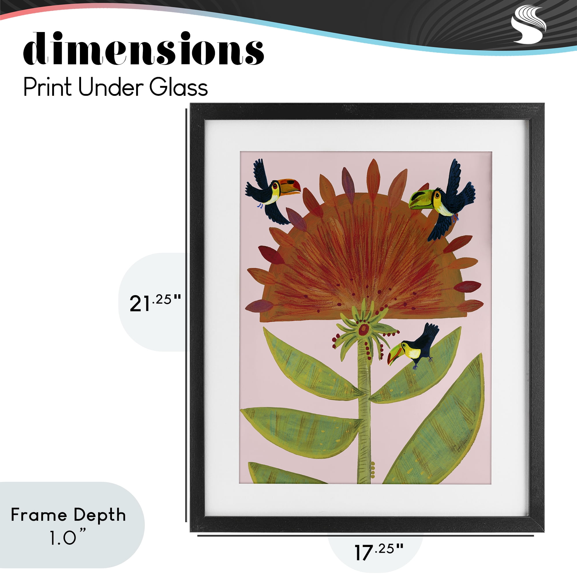 Stupell Industries Tropical Plant & Toucans Black Framed Print Under Glass, design by Kay Widdowson