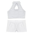 thumbnail image 4 of TiaoBug Kids Girls Gymnastics Dance Costume Hollow Front Sequin Crop Top with Shorts Dancewear White 12, 4 of 5