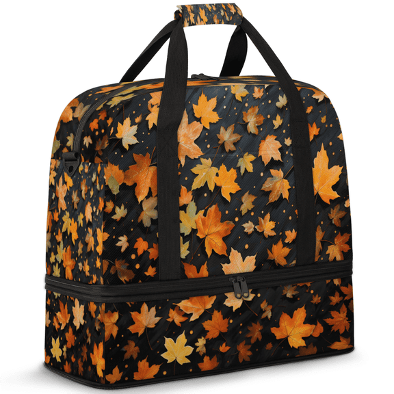 Herdesigns Maple Leaves Foldable Travel Duffel Bag for Women Men, Gym Tote Bags with Shoe Compartment, Waterproof Carry On Weekend Overnight Bag