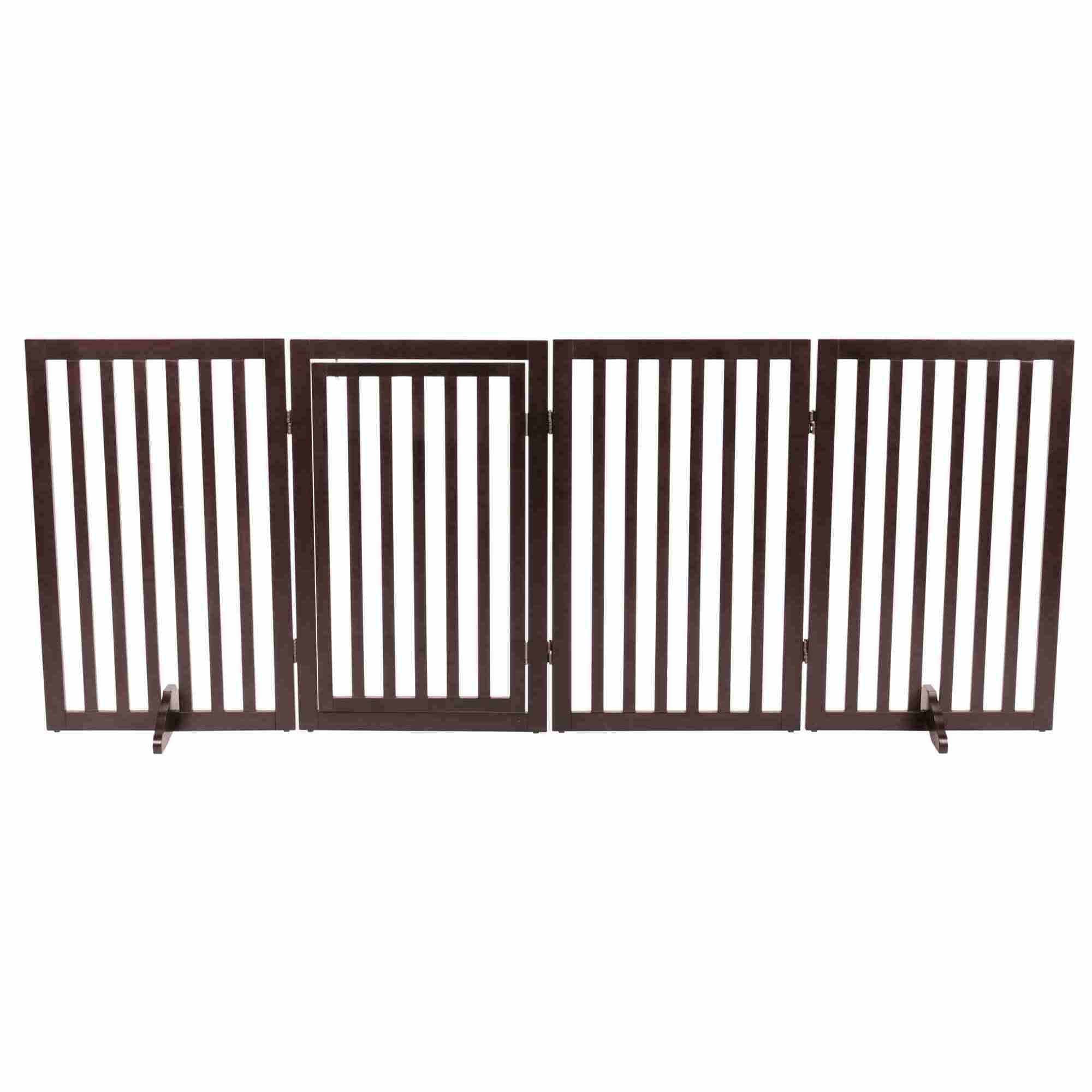 TRIXIE 4-Panel Convertible Wooden 81.2" Freestanding Pet Gate with Pet Door, Brown