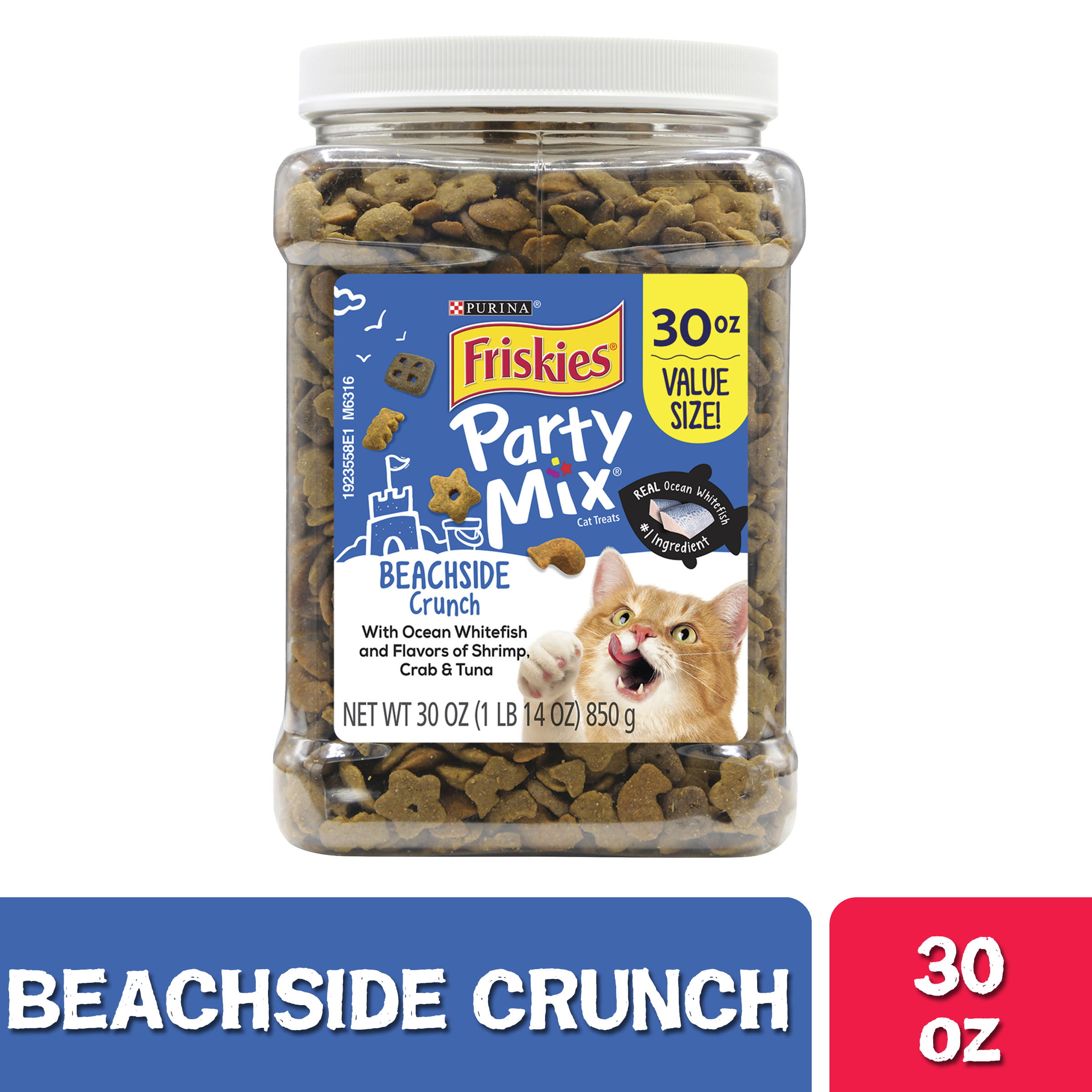 Friskies Cat Treats, Party Mix Beachside Crunch, 30 oz. Canister