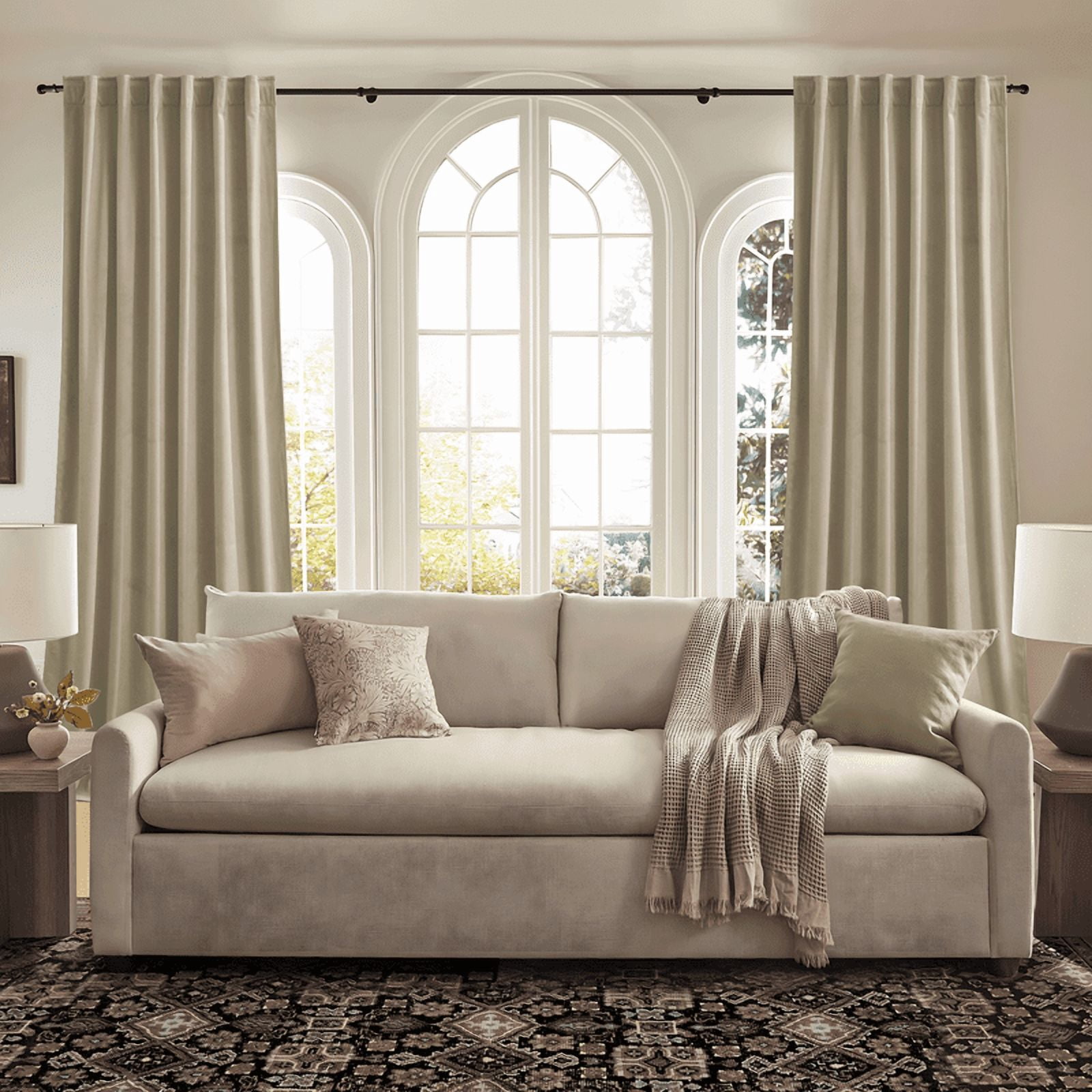 NICETOWN Beige Velvet Curtains for Bedroom, Super Soft Vintage Luxury Heavy Drapes, Room Darkening Thermal Insulated Velvet Curtain for Living Room, 52"x90", 2 Panels