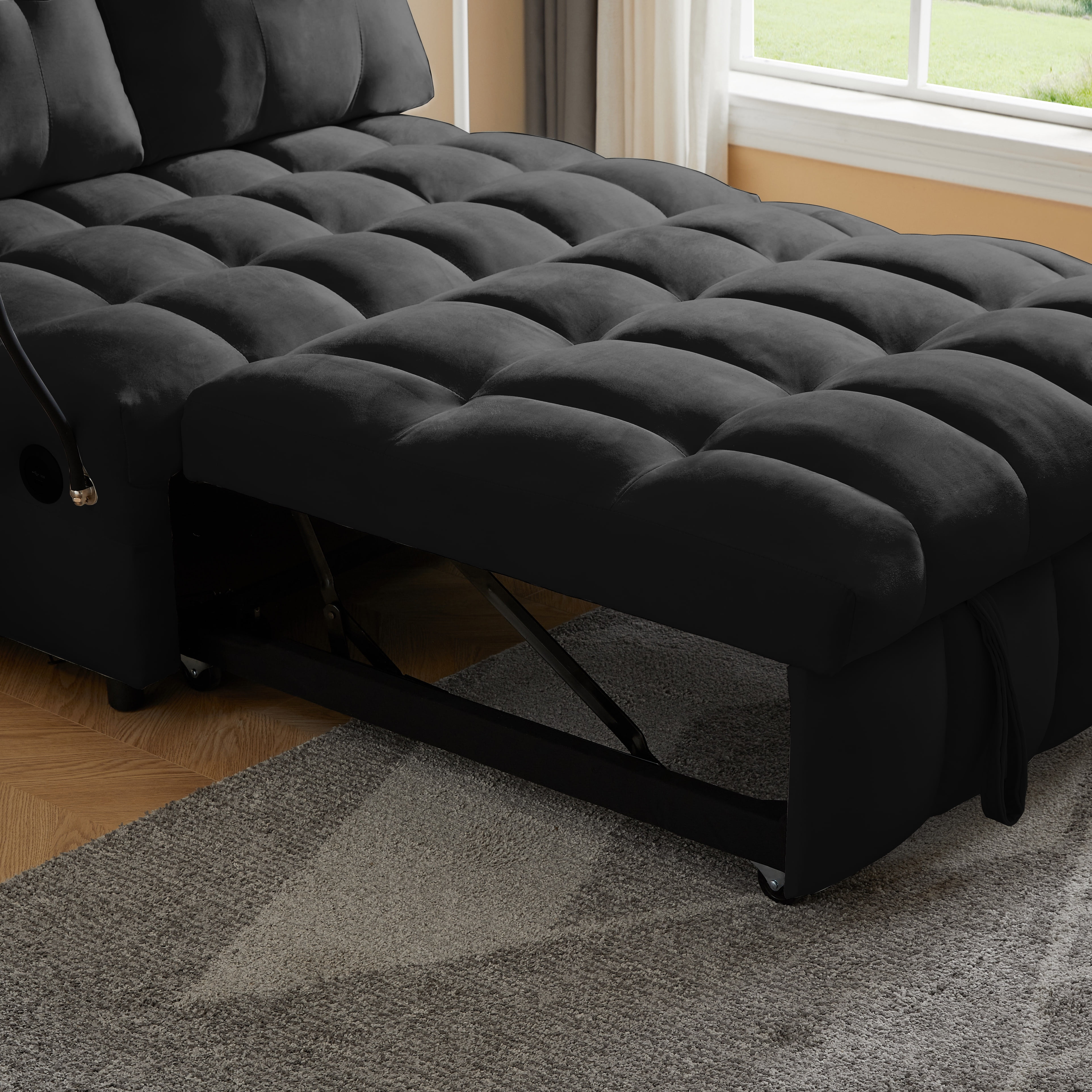 Lunale 3 in 1 Convertible Sofa Bed, Modern Sofa With With Usb Port,Black