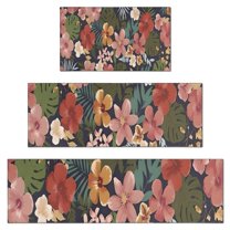 Pioneer Flower Floral Print Pattern Kitchen Rugs Sets Of 3,Kitchen Runner Rugs Non Skid Washable,Decorative Kitchen Floor Mats for Kitchen,Sink,Laundry,17"x30"  17"x47"   17"x59"
