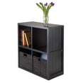 thumbnail image 2 of Winsome Wood Timothy 3-Pc Set, 2x2 Grid Shelf & 2 Foldable Chocolate Corn Husk Baskets, Black Finish, 2 of 2