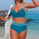 thumbnail image 5 of Traje de Baño Bikini Conjunto para Mujeres sin Mangas Patchwork V-Cuello Nudo Delantero Empujar Hacia Arriba Acolchado Dos Piezas, 5 of 7