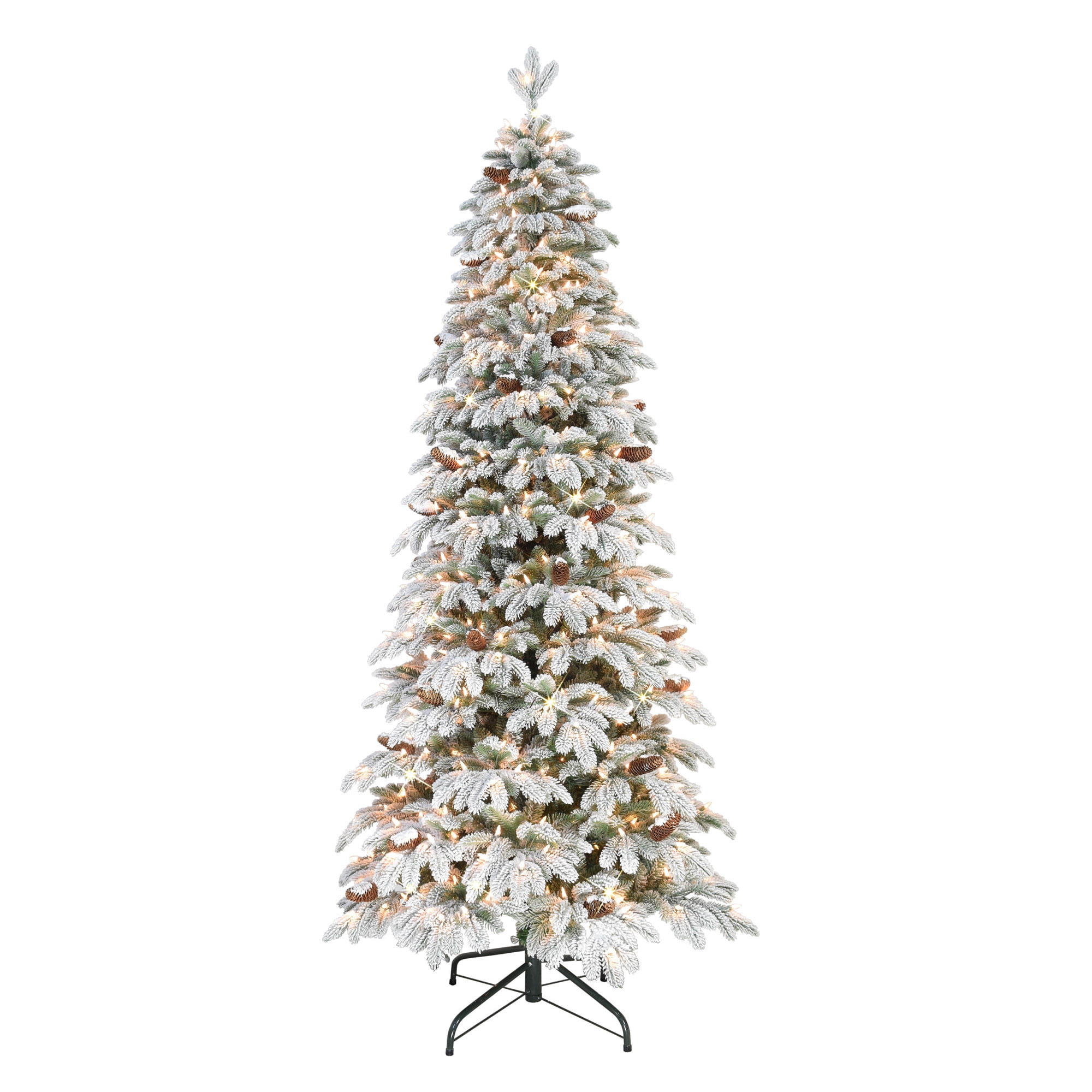 7.5' PreLit Flocked Slim Spruce Artificial Christmas Tree with Clear