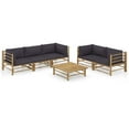 thumbnail image 1 of vidaXL 6 Piece Garden Lounge Set with Dark Grey Cushions Bamboo, 1 of 5