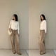 thumbnail image 4 of Nuevo Mirad ED pantalones vaqueros hasta el suelo con flecos y pierna recta para mujer, cintura alta, corte holgado, adelgazantes y versátiles, 4 of 5