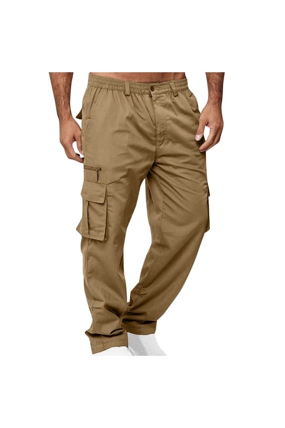 Cargo Pants for Men Khaki Pants Straight Slim Fit Uniform Pants Multiple Pockets Outdoor Hiking Jogger Trousers