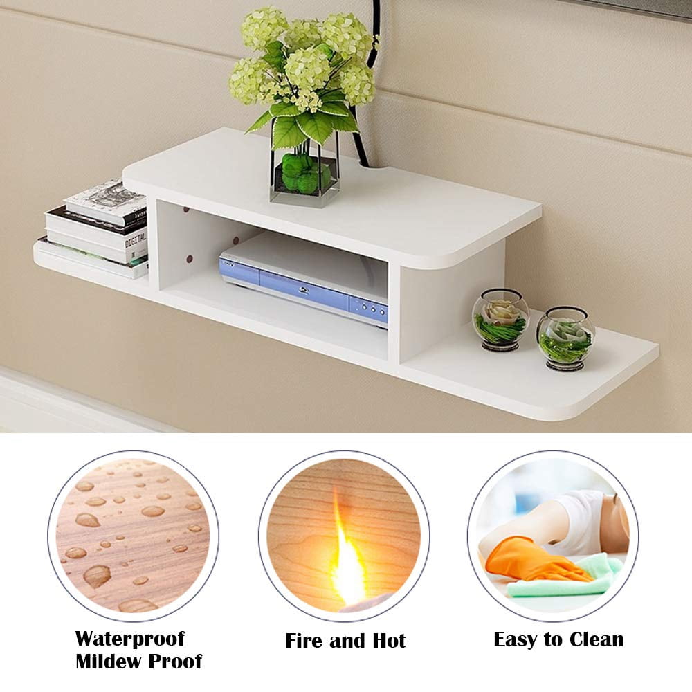 BiJun Floating TV Stand Wall Mounted, Router DVD Shelf, for Media Equipment, （White）