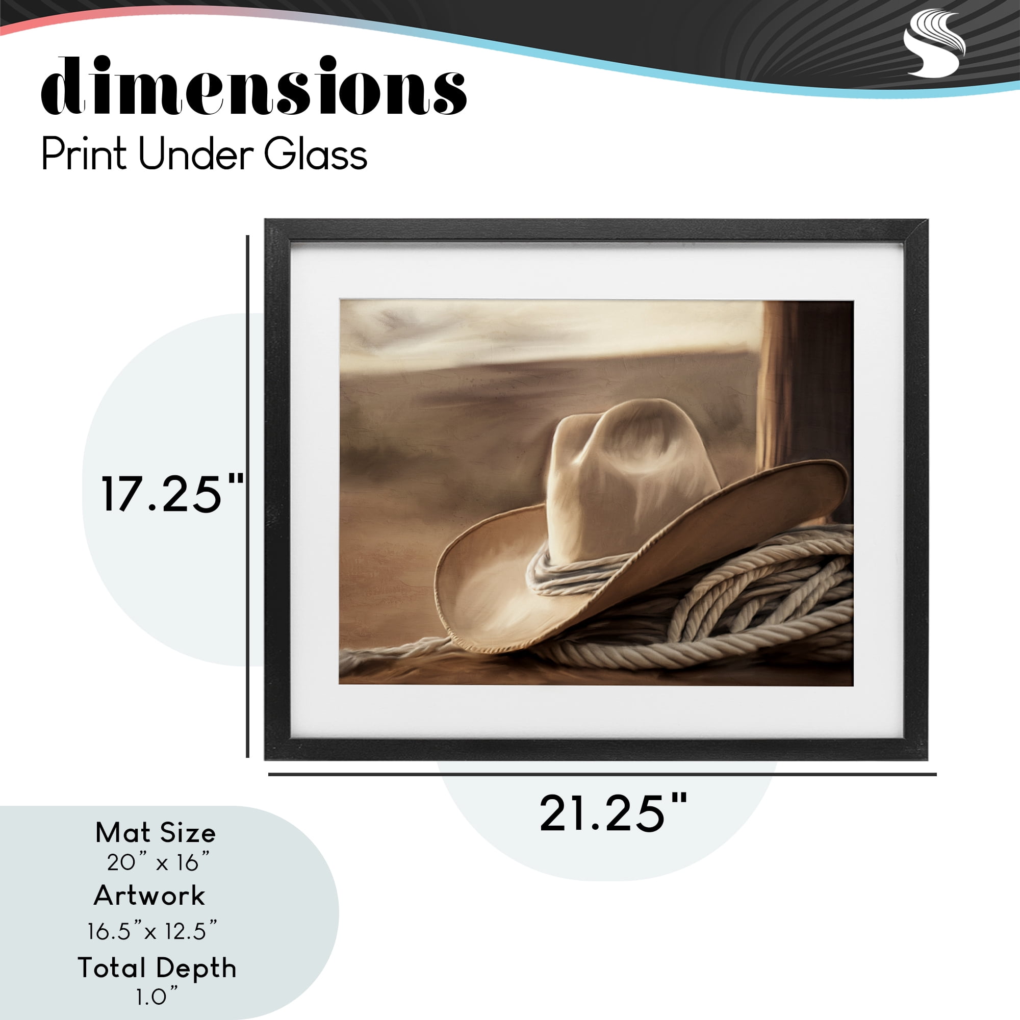 Stupell Industries White Cowboy Hat Black Framed Print Under Glass, design by Kim Allen