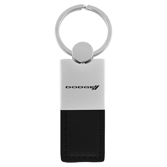 Dodge Stripe Duo Rectangular Leather Key Chain (Black)