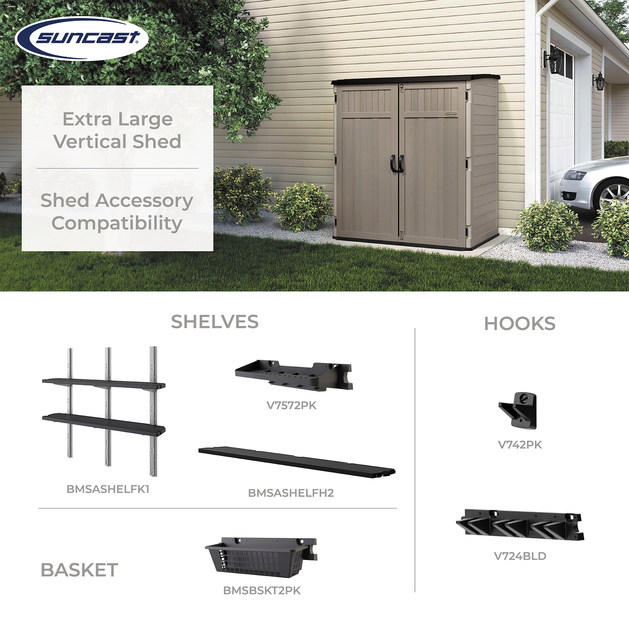 Suncast Extra-Large Vertical Storage Shed, All-Weather Outdoor Backyard Unit, Sand