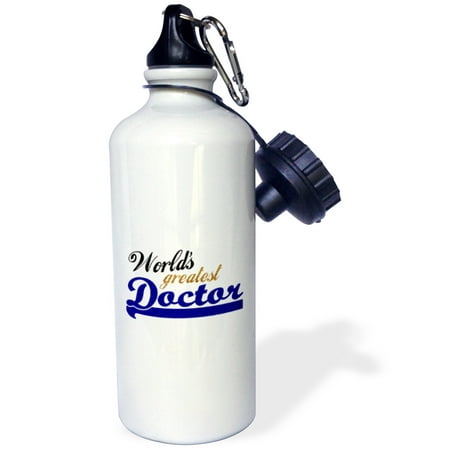3dRose Worlds Greatest Doctor - Best Medical practitioner in the world - blue text - Medicine MD gifts, Sports Water Bottle,