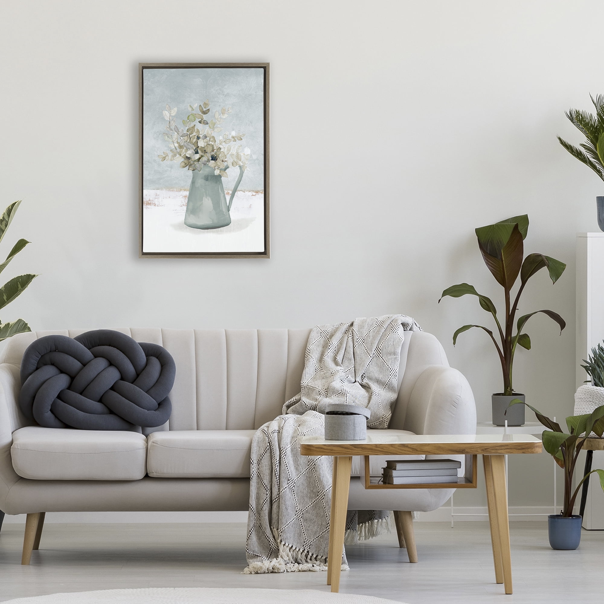 Stupell Industries Blue Botanical Arrangement Brown Framed Floater Canvas Wall Art, design by Lanie Loreth