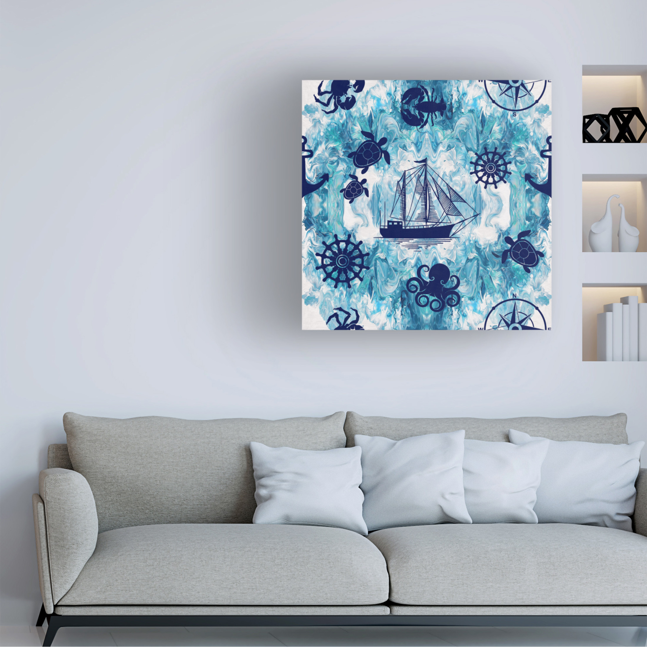 Canvas Wall Art - Jean Plout 'Abstract Ocean J' Wall Art for Living Room, Bedroom, or Office Décor by Trademark Fine Art - 24 x 24 Inches