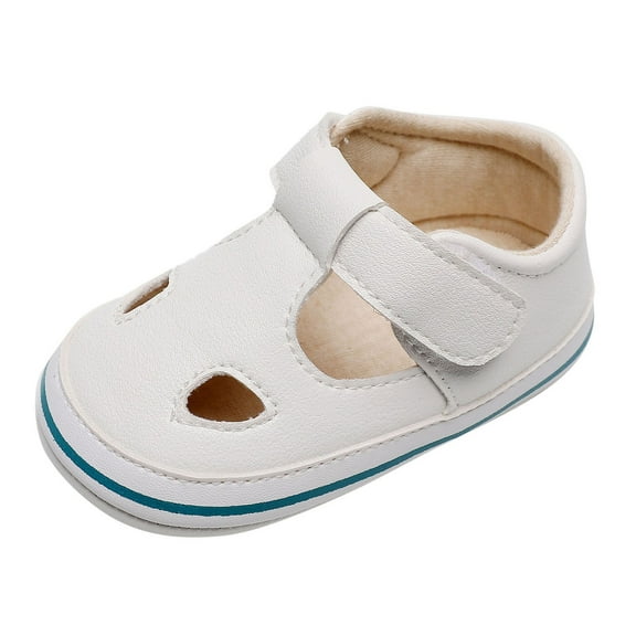 PINQI Toddler Canvas Cute Pattern Ankle Sandals Flat Leather Non Slip Hook Loop First Walking Shoes Baby Girls Summer Casual