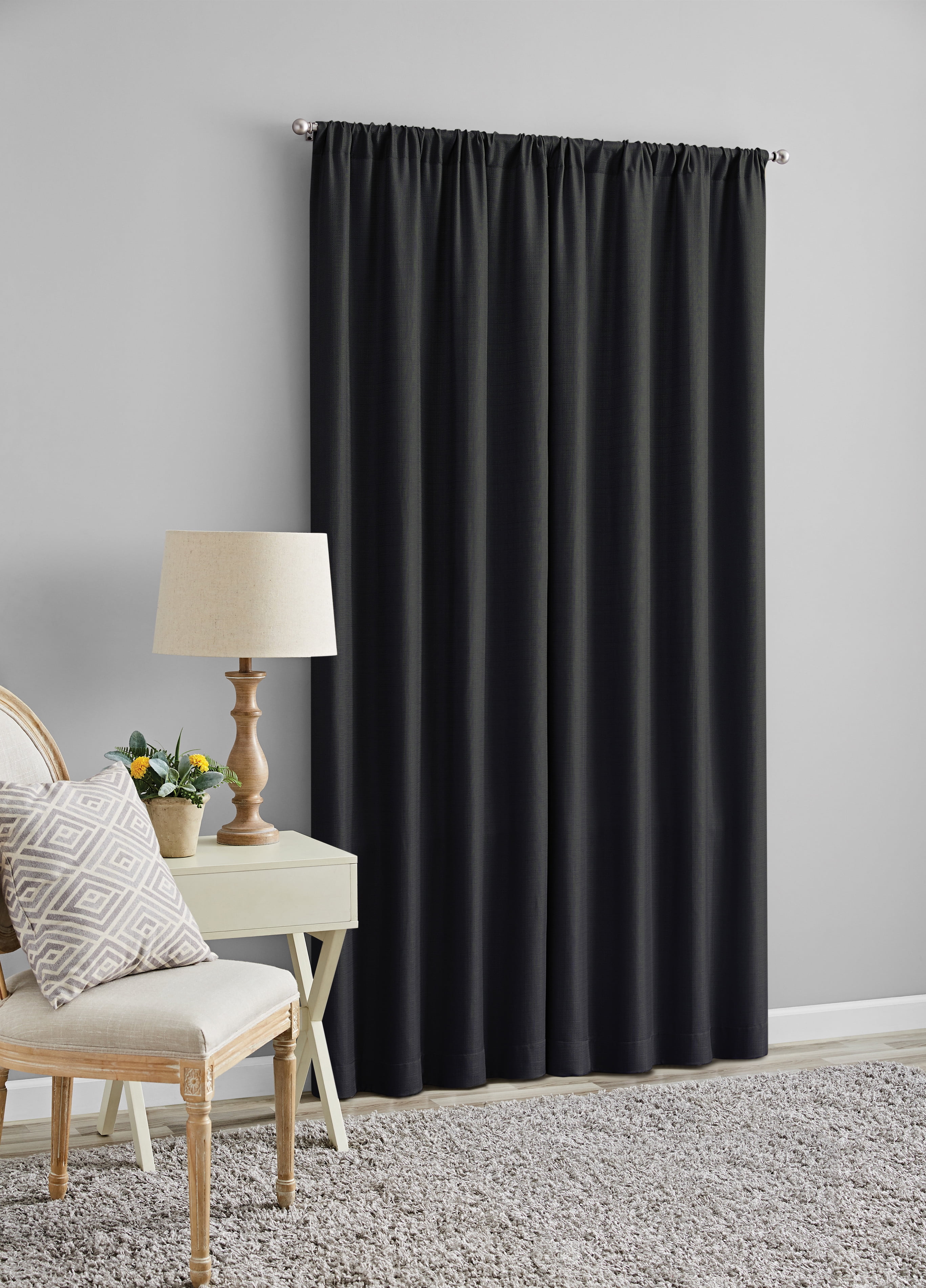 (2 pack) Mainstays Southport Light Filtering Rod Pocket Textured Curtain Panel, Set of 2, Charcoal Gray, 40” W x 84” L