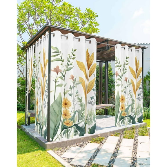 nqOlkjepod Outdoor Curtains for Patio Waterproof, Yellow Green Botanical Outdoor Privacy Panels Grommet, Rustic Watercolor Leaves Blackout Outside Curtains for Porch/Cabana/Pergola 54"x84", 2 Panels