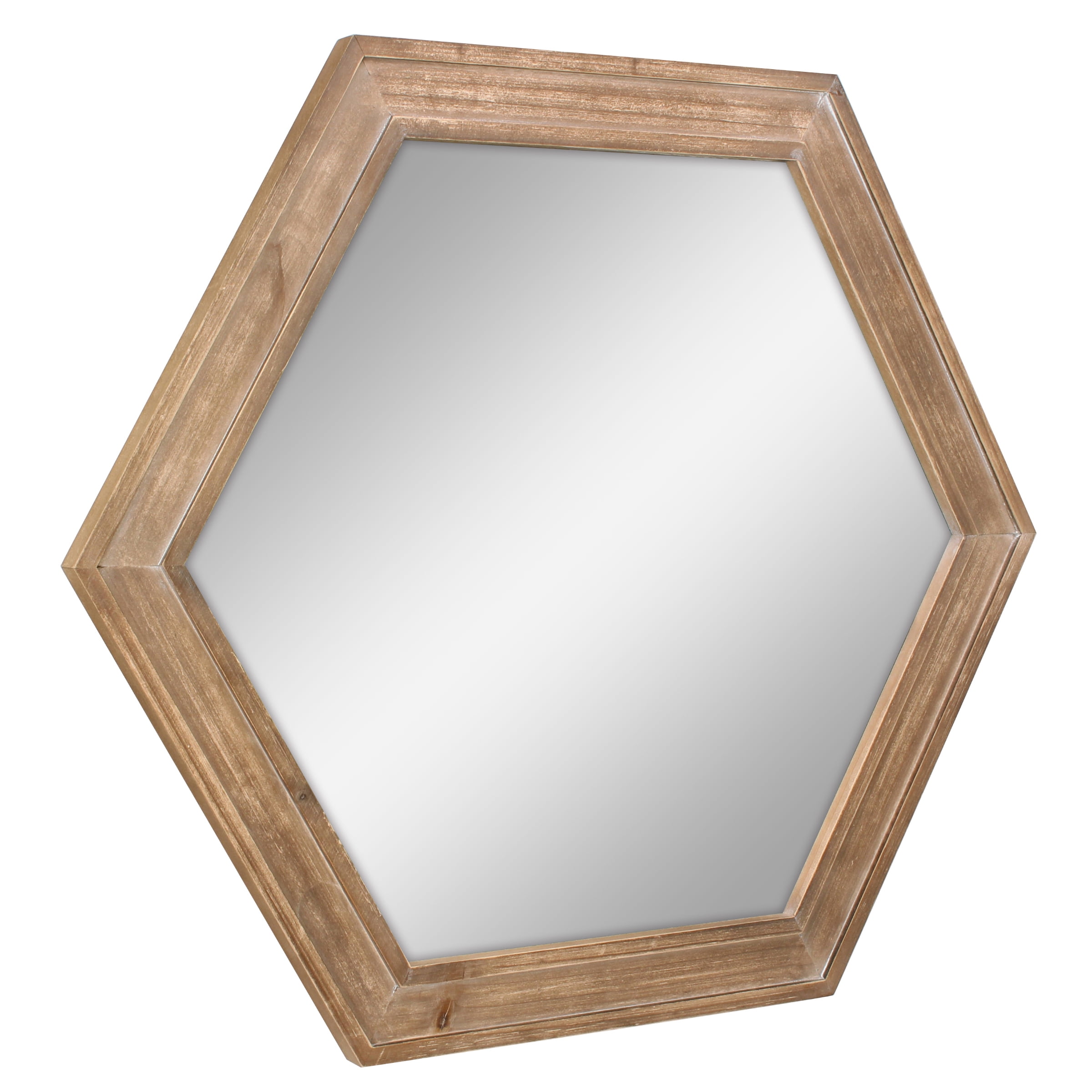 Stonebriar Decorative 24 Hexagon Hanging Wall Mirror With Natural Wood Frame And Attached Bracket