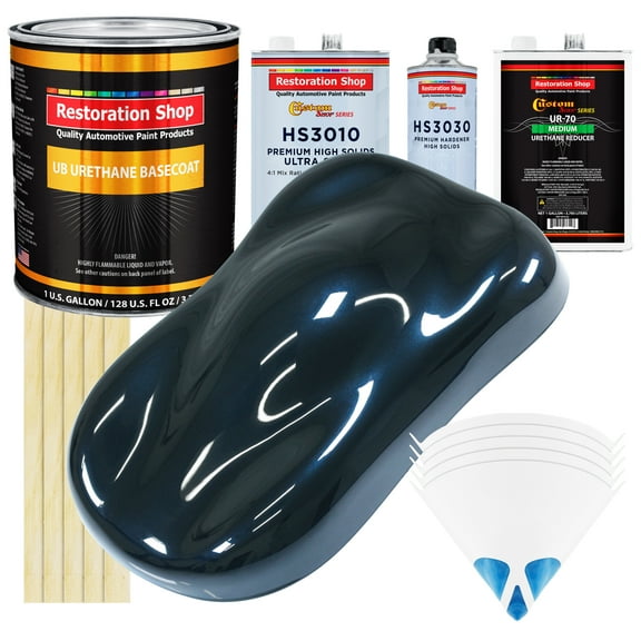 Restoration Shop - Dark Midnight Blue Pearl Urethane Basecoat with Premium Clearcoat Auto Paint, Medium Gallon Paint Kit