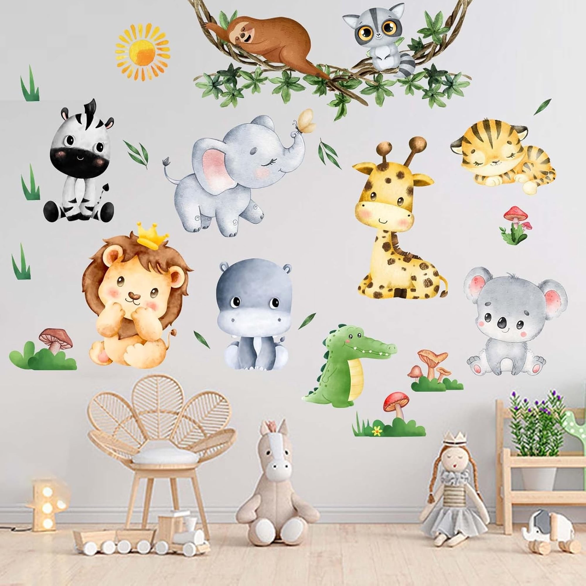 CCOCC Jungle Baby Animals Wall Stickers - Elephant Lion Tiger Giraffe Wall Decals - Nursery Kids Girls Boys Room Daycare Playroom Classroom Wall Decor Wall Stickers for Girls Room