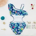 thumbnail image 5 of Utlike Girls Swimwear Leaf Print Swimsuit Summer Chest Ruffled Edge Suspender Waist Back Hollowed Out Casual Beach Bathing Suit For Girls Size 10 Years-11 Years, 5 of 6