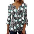 thumbnail image 1 of Blusa de verano para mujer con estampado de pliegues sexy y mangas 3/4 con cuello en V y botones OAVQHLG3B Store  lin121212, 1 of 5