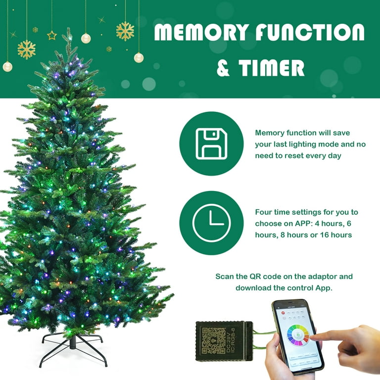 6/7/8 Feet Artificial Christmas Tree with Remote-controlled Color-changing  LED Lights