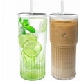 thumbnail image 1 of Set de 2 Vasos de Vidrio de Borosilicato de 20 oz con Tapas Herméticas y Pajitas de Vidrio para Bebidas Frías y Calientes, 1 of 5