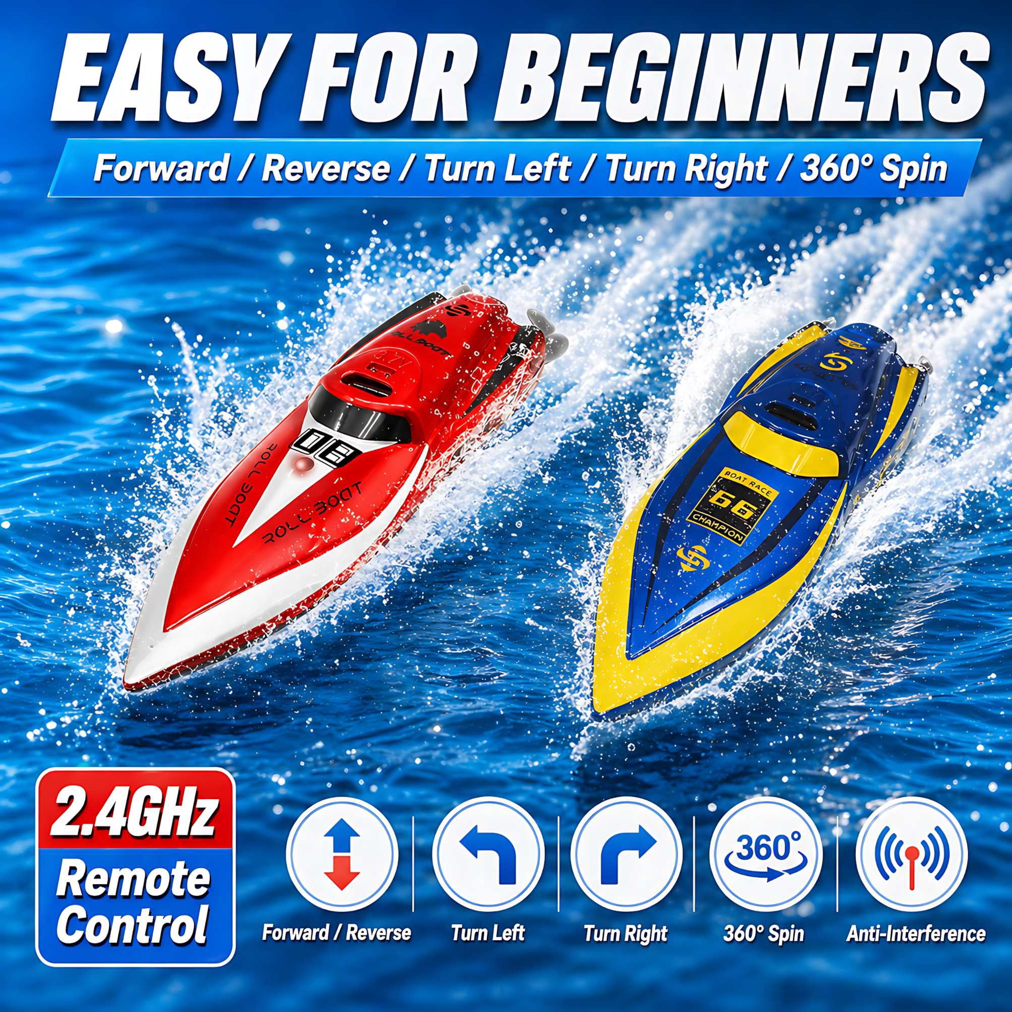 Mini RC Boat 2.4Ghz Remote Control Speedboat for Pools and Lakes 360° Rotating Stunt Water Toy for Kids Boys Girls, Red