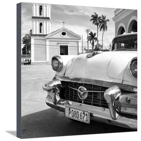 Cuba Fuerte Collection SQ BW - Classic Car in Santa Clara II Stretched Canvas Print Wall Art By Philippe