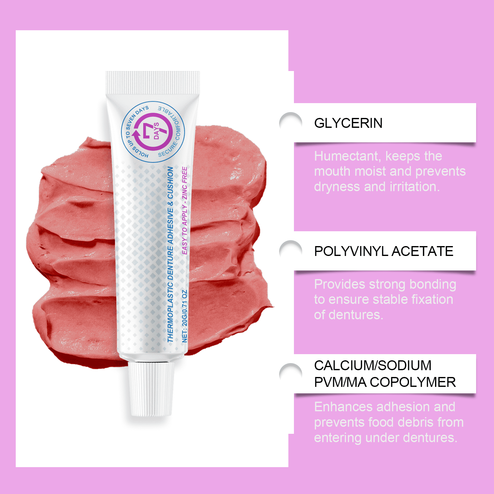 Alvantor Thermoplastic Denture Adhesive, Extra Strong Hold Waterproof Secure Grip for Upper Lower Partials, Zinc Free, 0.71oz