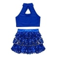 thumbnail image 4 of iiniim Kids Girls 2Pcs Dance Sequins Crop Top with Skirts Jazz Latin Performance Royal Blue 8, 4 of 5