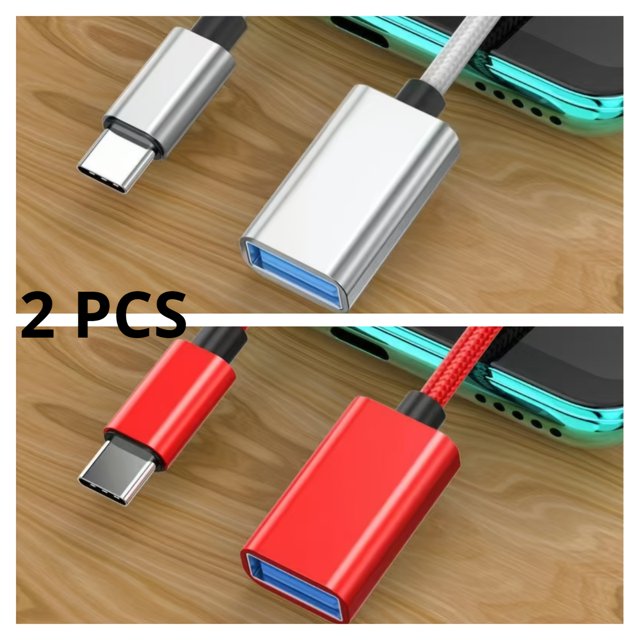 QJUHUNG 2-Pack USB-C to USB-A Adapter Female to Male Converter Compatible with Android Devices for High-Speed Data Transfer and Charging Plug and Play Durable Braided Design No Batte