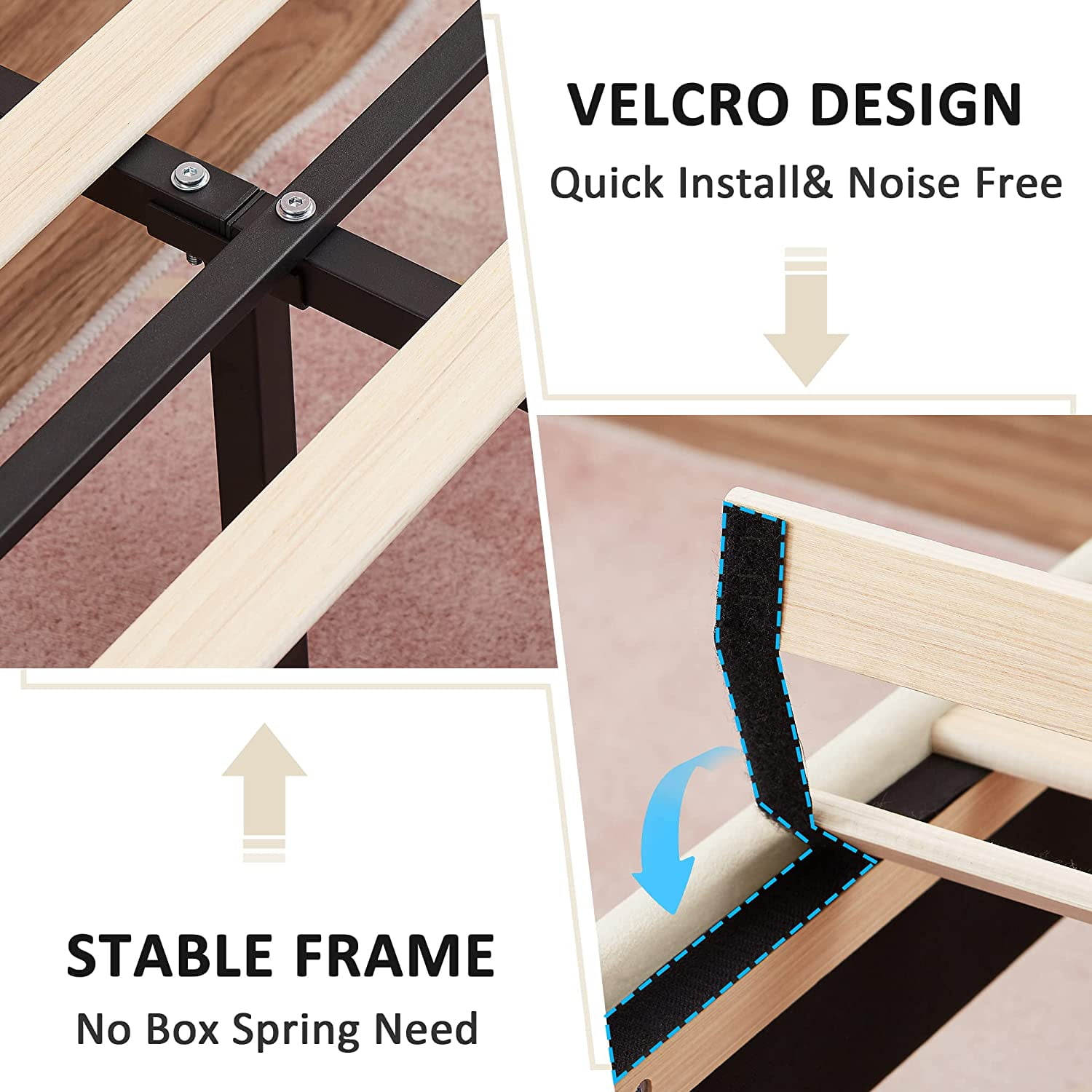 VECELO Twin Size Upholstered Platform Bed Frame with Adjustable Headboard, Wooden Slats Support, No Box Spring Needed/Easy Assembly, Beige