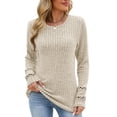 thumbnail image 3 of Fengqque Women Ribbed Knit Long Sleeve Top Crew Neck Slim Fit Stretch Casual Solid Color Waist Cinched Blouse Beige S, 3 of 8