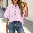 thumbnail image 6 of DYTTDG Women's Striped Button Down Shirt, Short Sleeve Collared Blouse with Chest Pocket, Loose Fit Casual Top for Summer & Fall, 6 of 7