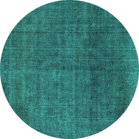 Ahgly Company Machine Washable Indoor Round Abstract Turquoise Blue Modern Area Rugs, 8' Round