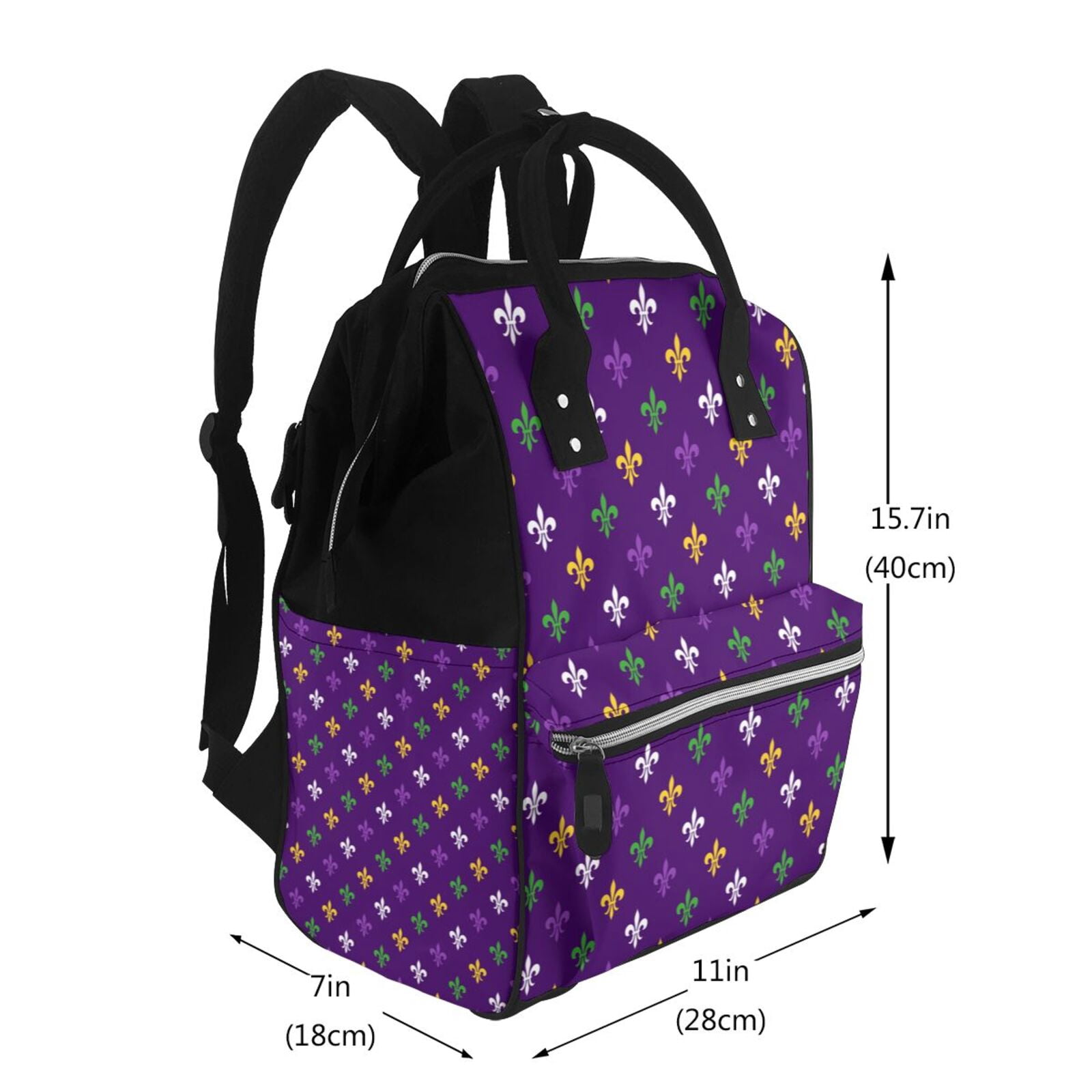 Fuzoiu Purple Mardi Gras Print Diaper Bag Backpack,Baby Essentials Travel Tote,Multi function Waterproof Diaper Bag, Travel Essentials Baby Bag - Unisex
