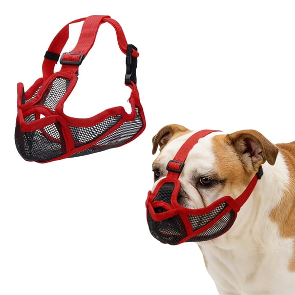 Uxcell Short Snout Dog Muzzles, Adjustable Mouth Cover for Dogs (XS,Red) Breathable Soft Mesh Muzzle for Anti-Biting Chewing and Barking Flat Face French Bull Dog Grooming Walking