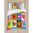 thumbnail image 3 of Country Duvet Cover Set King Size, Patchwork Themed Cute Heart Shaped Figures with Varying Backgrounds Love Artwork, Decorative 3 Piece Bedding Set with 2 Pillow Shams, Multicolor, by Ambesonne, 3 of 3