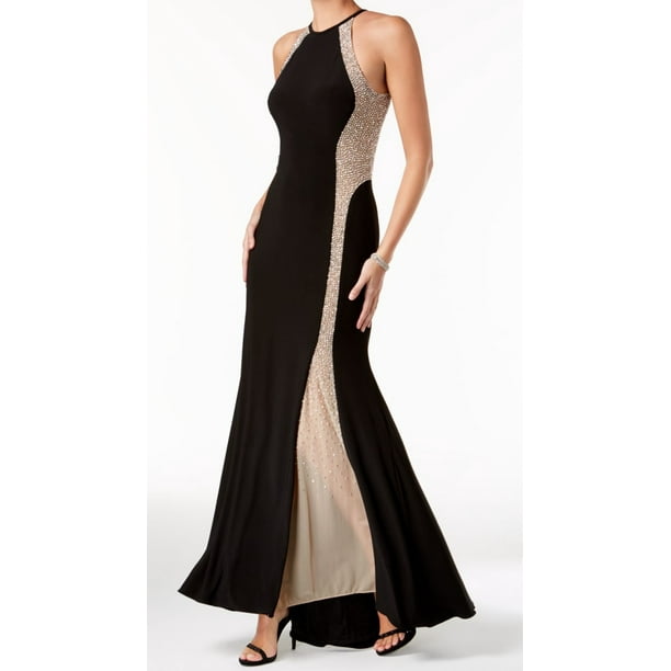 xscape beaded cap sleeve illusion neck ruched gown