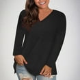 thumbnail image 2 of BiZtdJrK V Neck T Shirts for Women Plus Size Long Sleeve Workout Shirts Lightweight Comfy Casual Fall Tops Loose Fit Solid Tees Birthday Gift Black S, 2 of 9