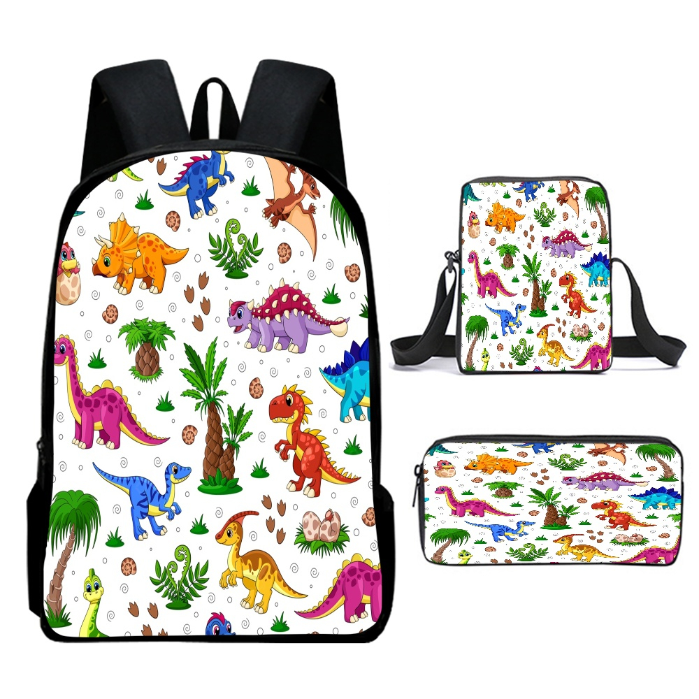 Dinosaur Characters Cartoon 16" Student Bookbag Backpack 3Piece Set