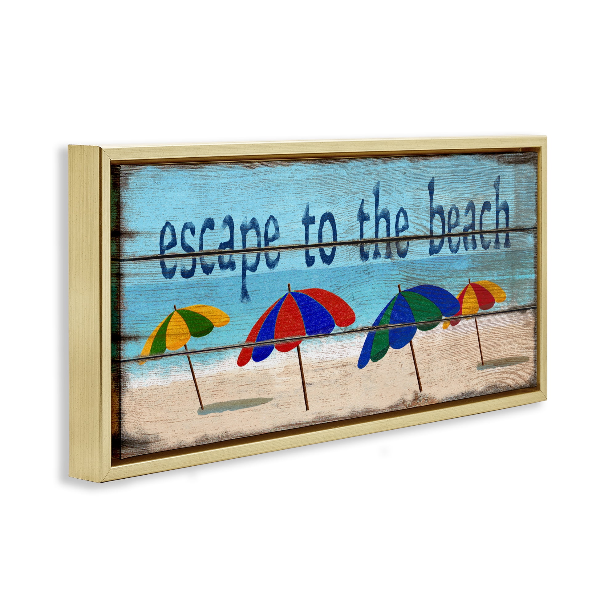 Stupell Industries Beach Escape Umbrellas Gold Framed Floater Canvas Wall Art, design by Gail Fraser