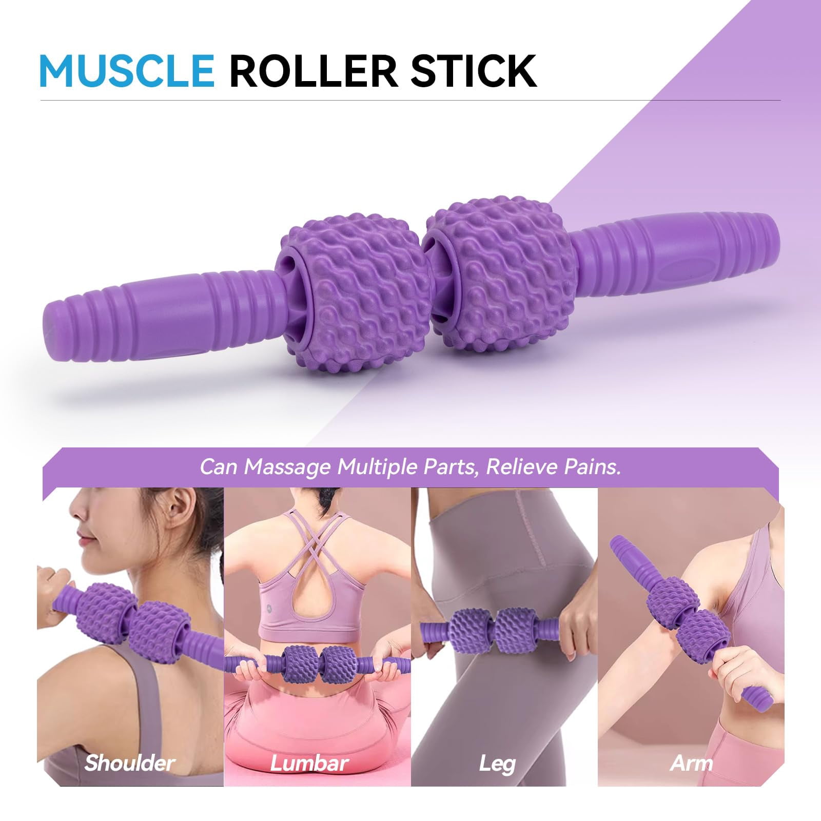 5 In 1 Foam Roller Set  High Density Fitness Exercise For Deep Tissue Massage Ball Resistance Band Whole Body(purple)